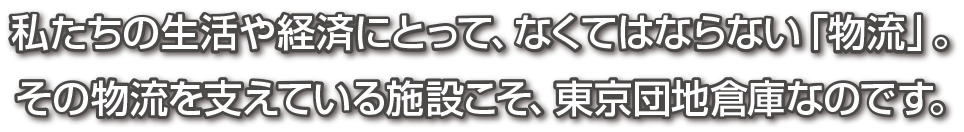 私たちの生活や経済にとって、なくてはならない「物流」。その物流を支えている施設こそ、東京団地倉庫なのです。